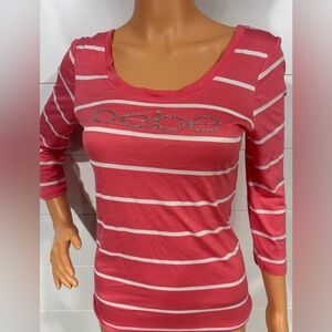 Bebe Pink and White Striped Long Sleeve Top